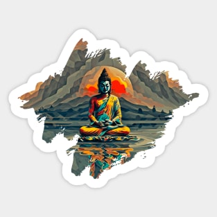 Seated Buddha On Lotus In Lake Sticker